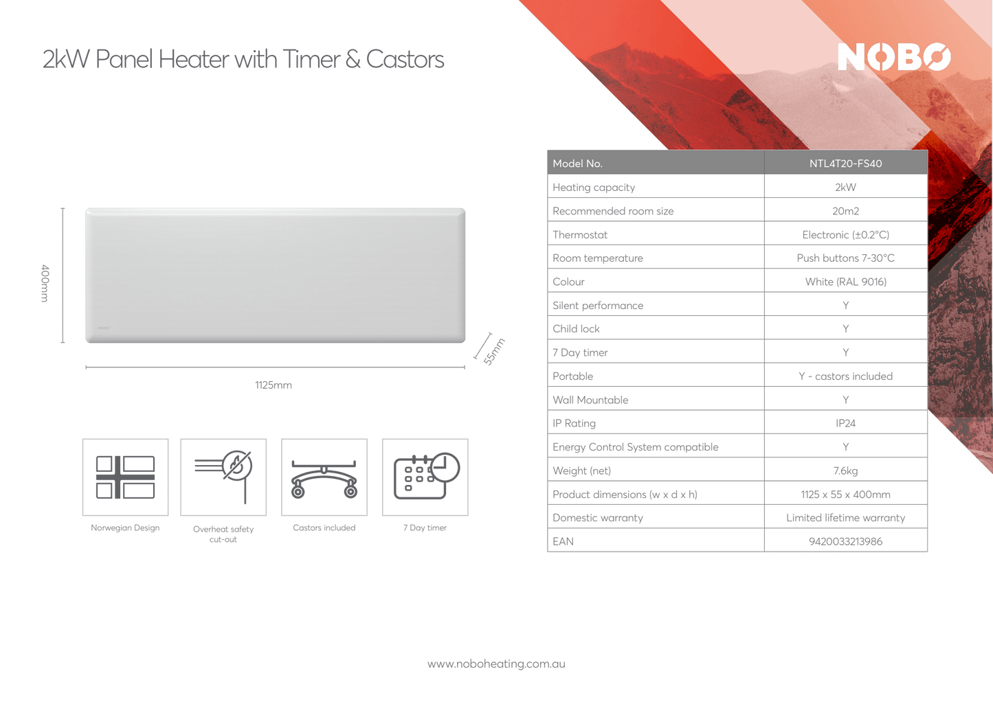 Nobo Oslo Electric Panel Heater - 2KW